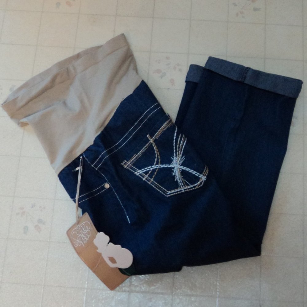 New Women's Size Large Bella Vida Maternity Denim Blue Jeans Pants Band Tags
